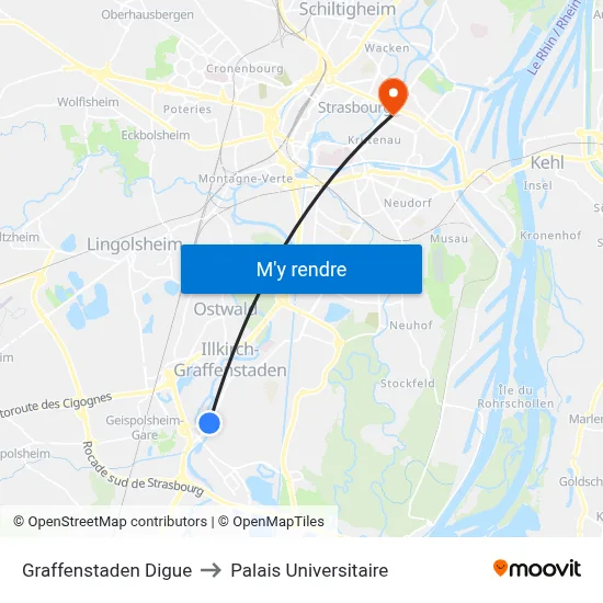 Graffenstaden Digue to Palais Universitaire map