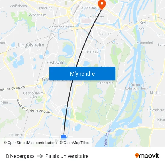 D'Nedergass to Palais Universitaire map
