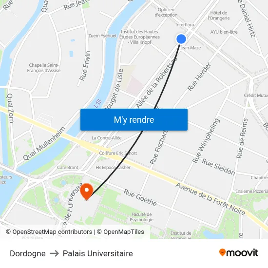 Dordogne to Palais Universitaire map