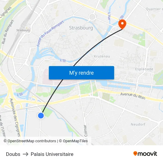 Doubs to Palais Universitaire map