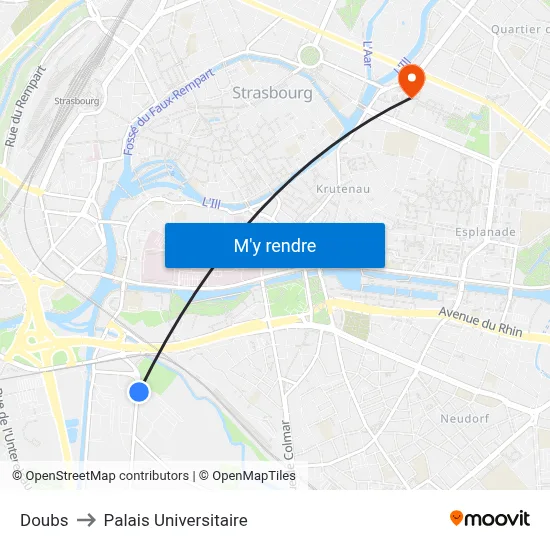 Doubs to Palais Universitaire map