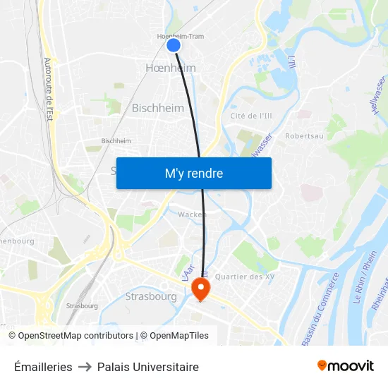 Émailleries to Palais Universitaire map