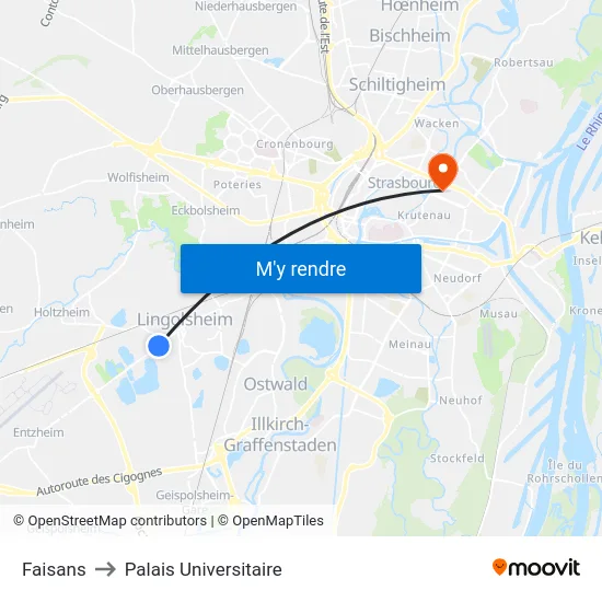 Faisans to Palais Universitaire map