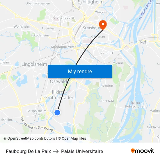 Faubourg De La Paix to Palais Universitaire map
