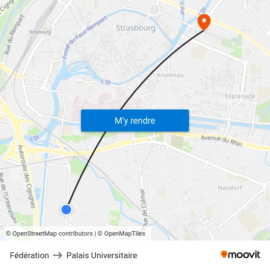 Fédération to Palais Universitaire map