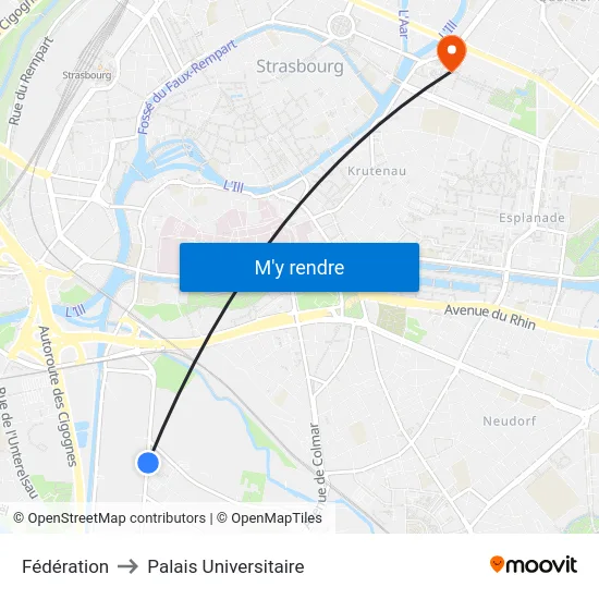 Fédération to Palais Universitaire map