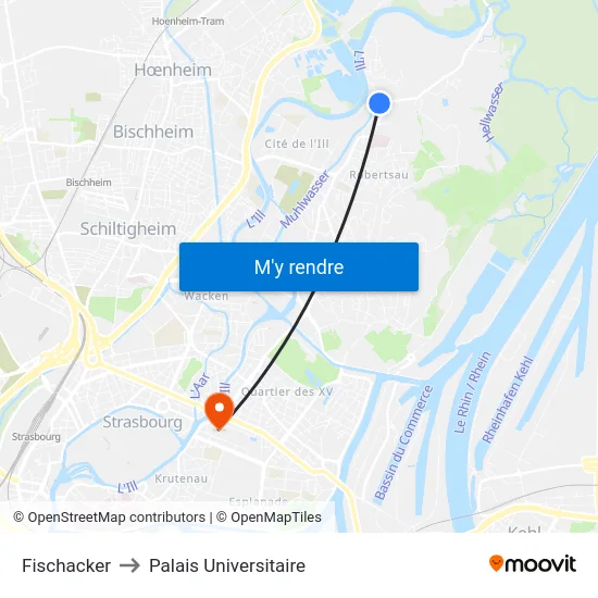 Fischacker to Palais Universitaire map
