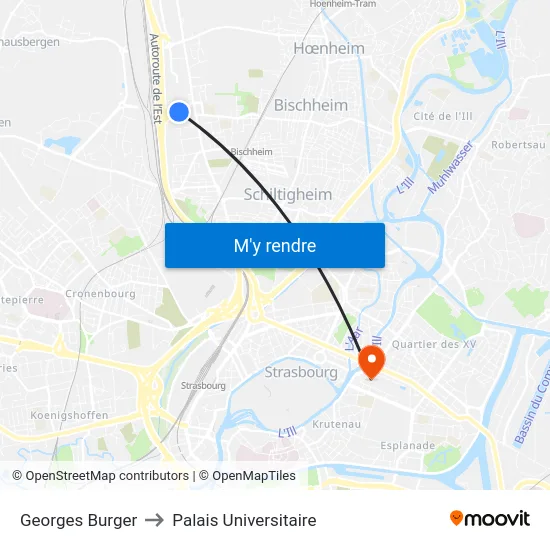 Georges Burger to Palais Universitaire map