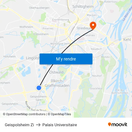 Geispolsheim Zi to Palais Universitaire map