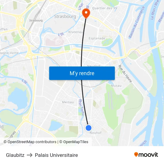 Glaubitz to Palais Universitaire map