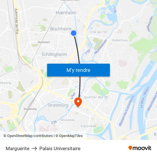 Marguerite to Palais Universitaire map