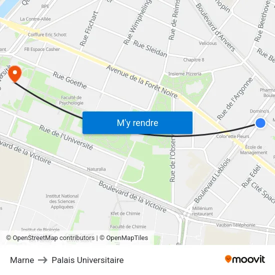 Marne to Palais Universitaire map