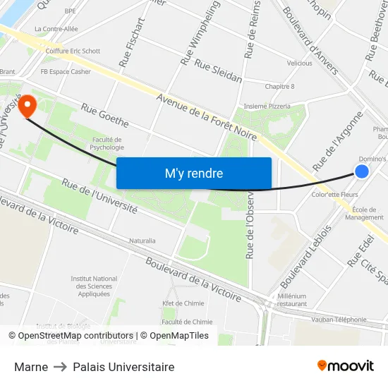 Marne to Palais Universitaire map
