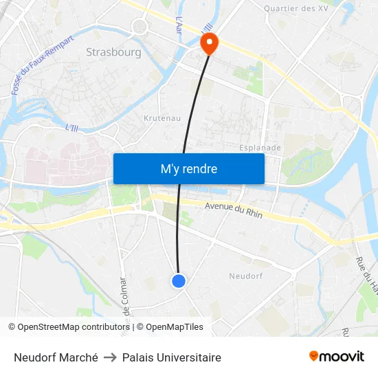 Neudorf Marché to Palais Universitaire map
