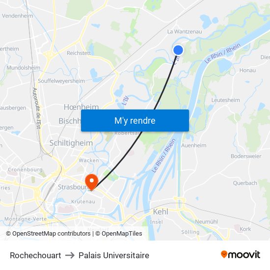 Rochechouart to Palais Universitaire map