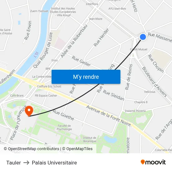 Tauler to Palais Universitaire map