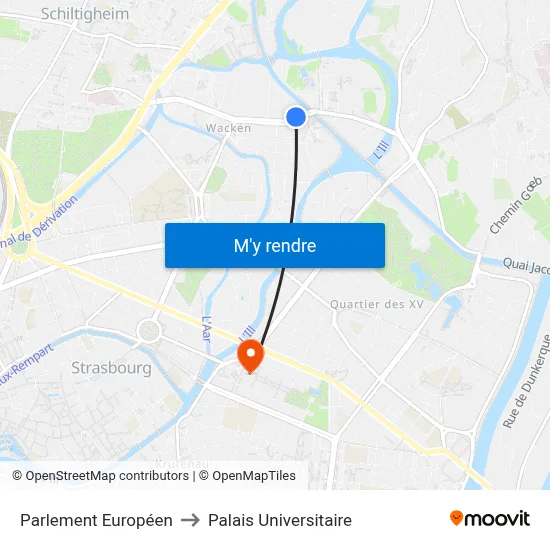 Parlement Européen to Palais Universitaire map
