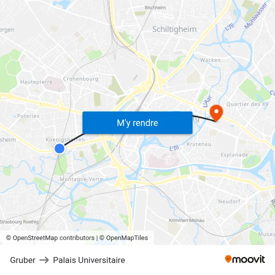 Gruber to Palais Universitaire map