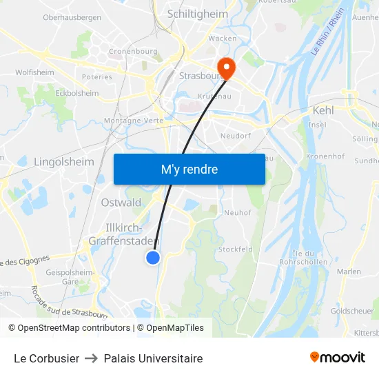 Le Corbusier to Palais Universitaire map