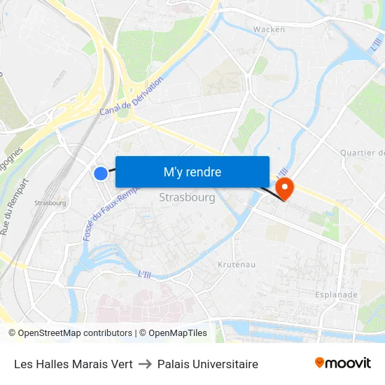 Les Halles Marais Vert to Palais Universitaire map