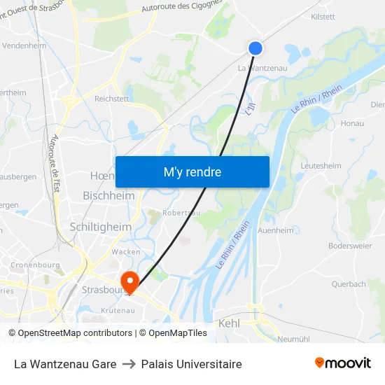 La Wantzenau Gare to Palais Universitaire map
