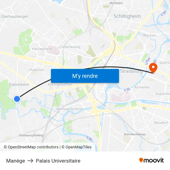 Manège to Palais Universitaire map