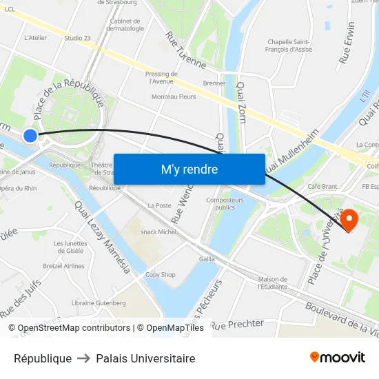 République to Palais Universitaire map