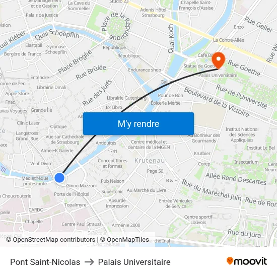 Pont Saint-Nicolas to Palais Universitaire map