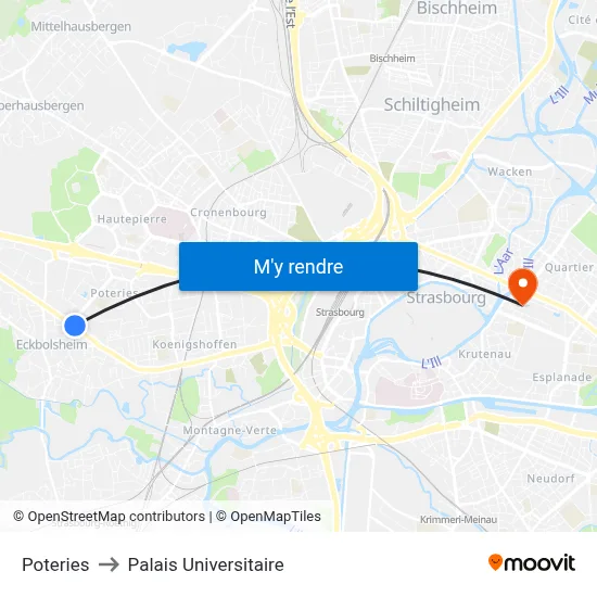 Poteries to Palais Universitaire map