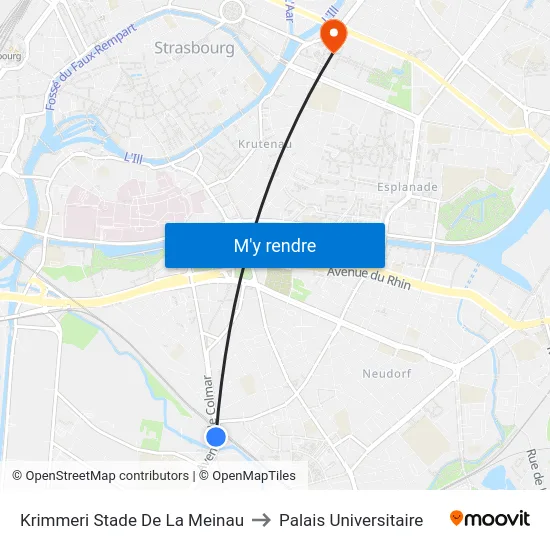 Krimmeri Stade De La Meinau to Palais Universitaire map