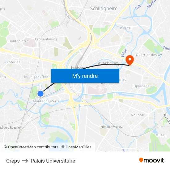 Creps to Palais Universitaire map