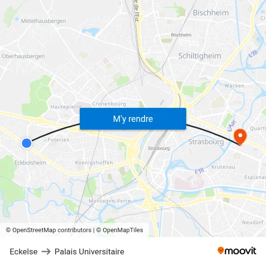 Eckelse to Palais Universitaire map