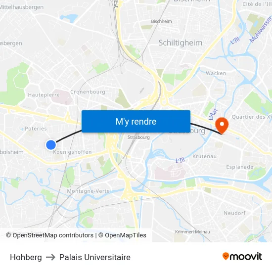 Hohberg to Palais Universitaire map