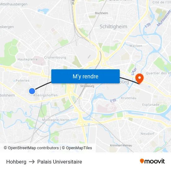 Hohberg to Palais Universitaire map