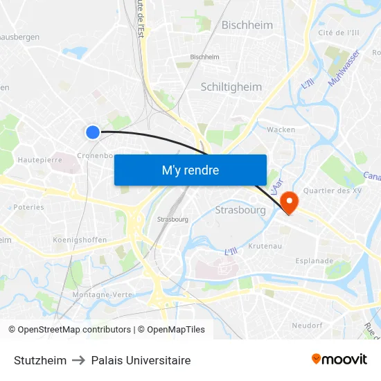 Stutzheim to Palais Universitaire map