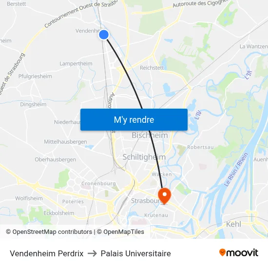 Vendenheim Perdrix to Palais Universitaire map