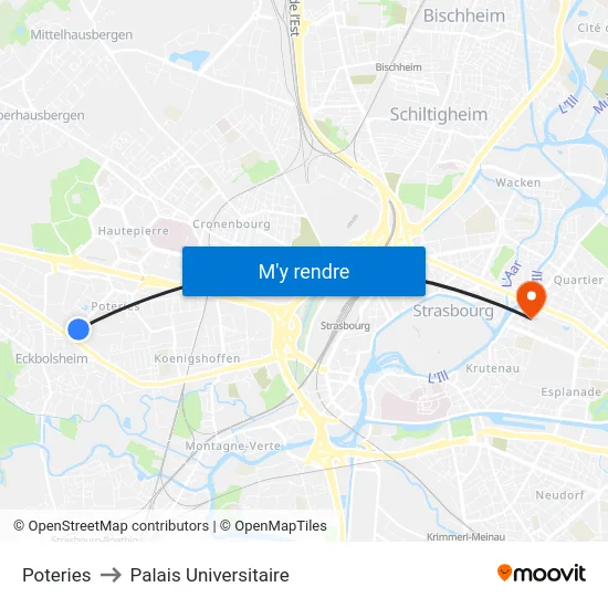Poteries to Palais Universitaire map