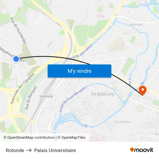 Rotonde to Palais Universitaire map