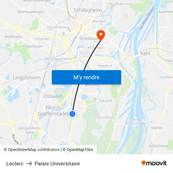 Leclerc to Palais Universitaire map