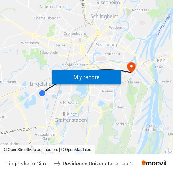 Lingolsheim Cimetière to Résidence Universitaire Les Cattleyas map