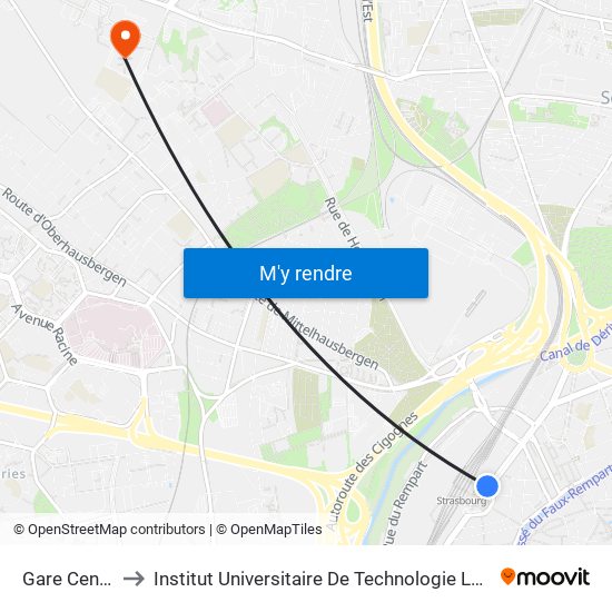 Gare Centrale to Institut Universitaire De Technologie Louis Pasteur map