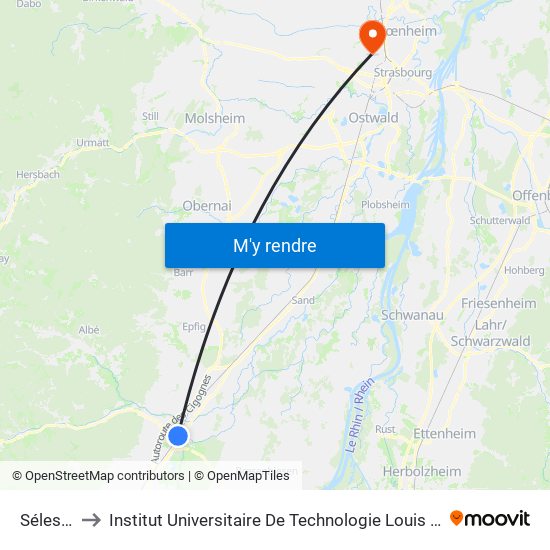 Sélestat to Institut Universitaire De Technologie Louis Pasteur map
