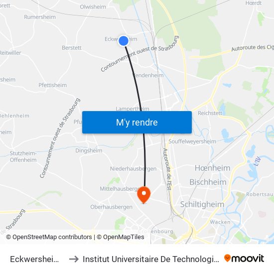 Eckwersheim Mairie to Institut Universitaire De Technologie Louis Pasteur map