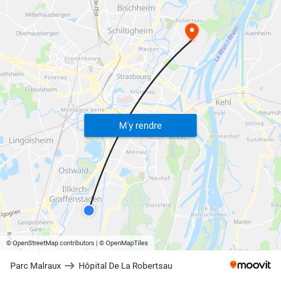 Parc Malraux to Hôpital De La Robertsau map