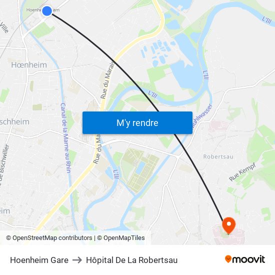 Hoenheim Gare to Hôpital De La Robertsau map