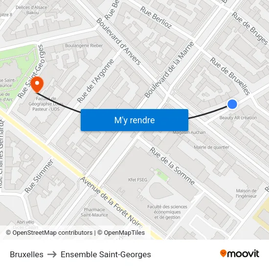 Bruxelles to Ensemble Saint-Georges map