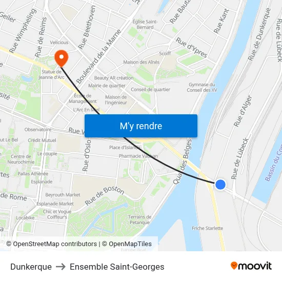 Dunkerque to Ensemble Saint-Georges map