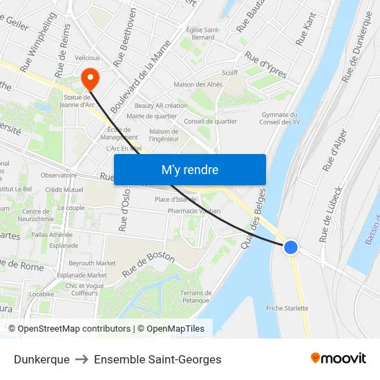 Dunkerque to Ensemble Saint-Georges map