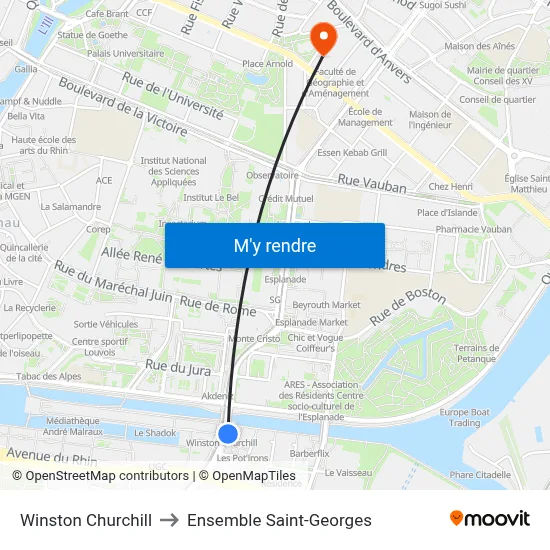 Winston Churchill to Ensemble Saint-Georges map