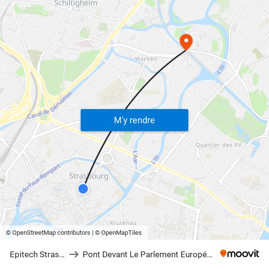 Epitech Strasbourg to Pont Devant Le Parlement Européen (Wacken) map